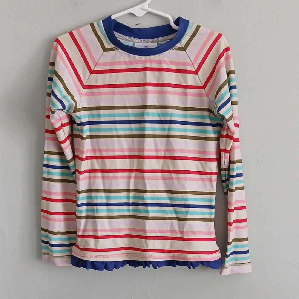 Hanna Andersson Girl's Multicolor Striped Long Sleeve Swim Top Size 6 Size 120cm